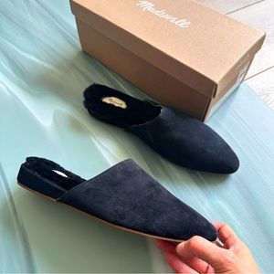 NIB Madewell The Kasey Mules Suede Shoes Black Size 8 Fur